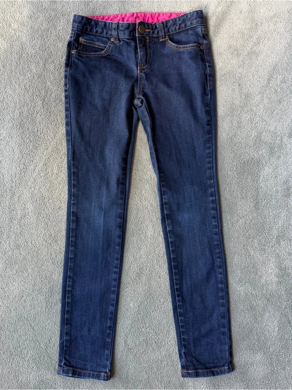 Garnet Hill Kids Dark Blue Skinny Jeans with Pink Waistband